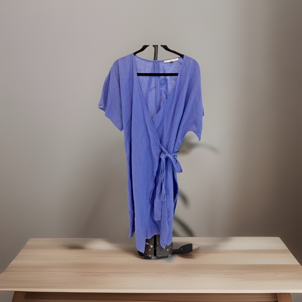 Adolfo Dominguez Women's Linen Blend Wrap Jumpsuit Size XL Indigo Blue